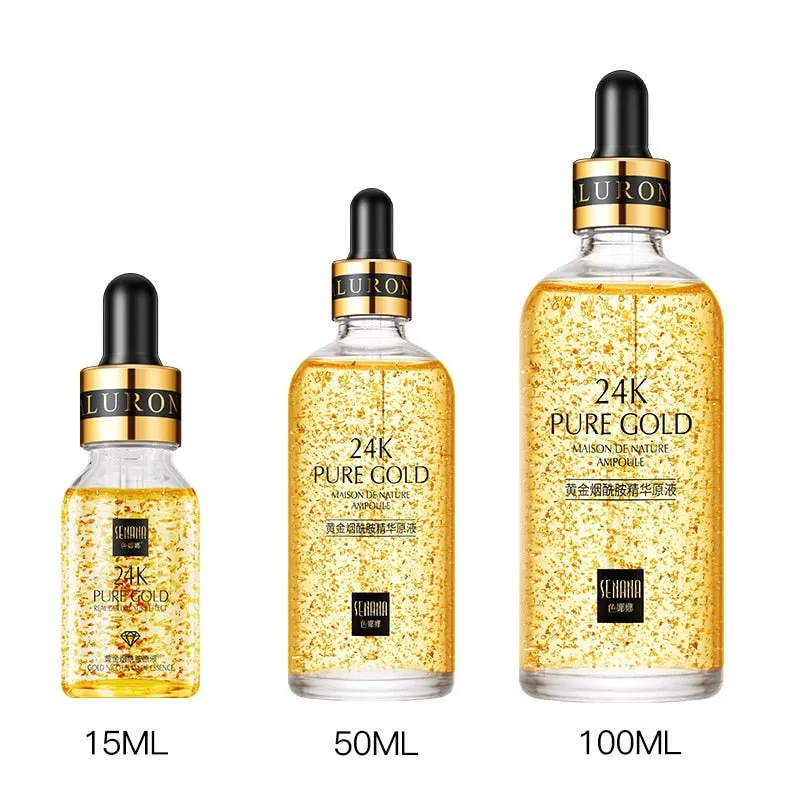 24K Gold Hyaluronic Acid Face Serum Replenishment Moisturize Shrink Pore Brighten Nicotinamide Skin Care Lift Firming Essence