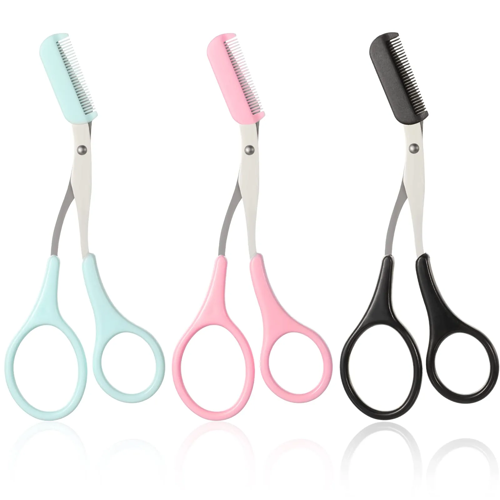 3 Pieces Eyebrow Shaping Cut Scissors Eyebrow Trimmer Scissors with Comb Eyebrow Comb Non Slip Finger Grips Hair Removal Beauty Accessories for Men And Women, Pink, Blue, Black