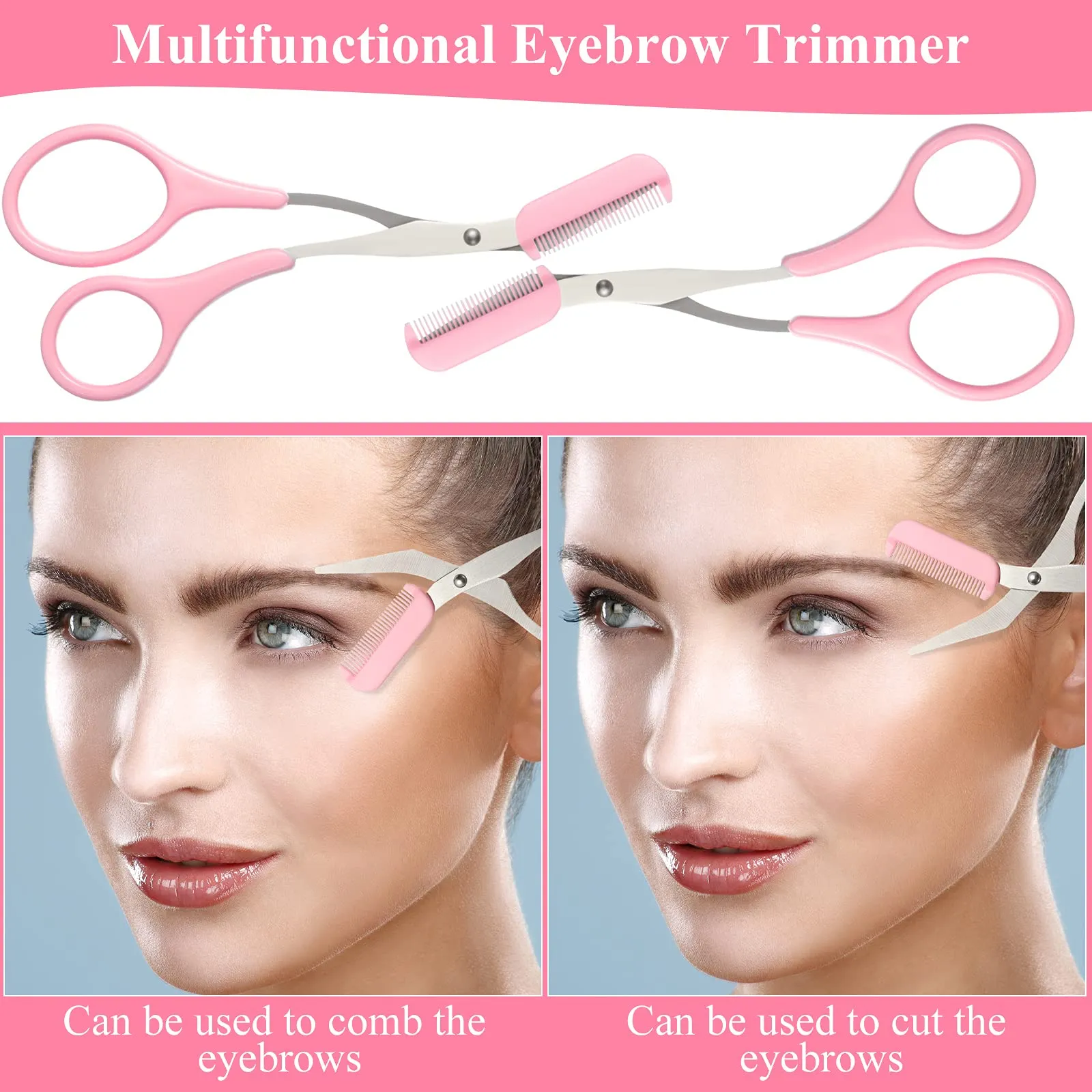 3 Pieces Eyebrow Shaping Cut Scissors Eyebrow Trimmer Scissors with Comb Eyebrow Comb Non Slip Finger Grips Hair Removal Beauty Accessories for Men And Women, Pink, Blue, Black