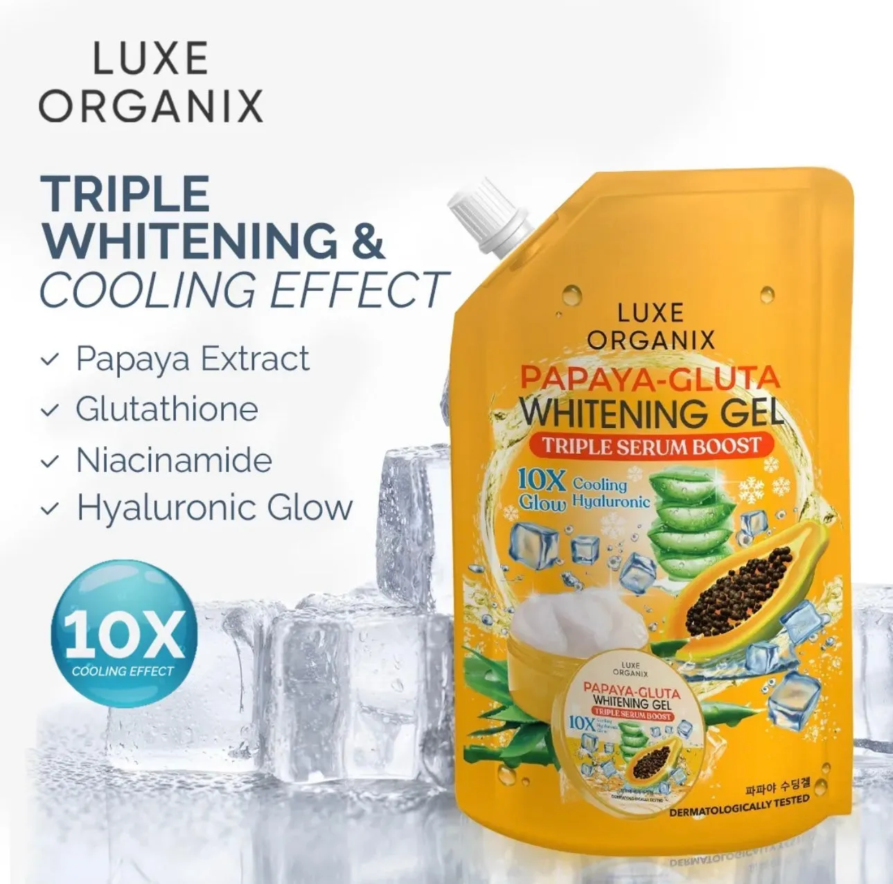 Luxe Organix - Papaya GLUta Whitening Gel - Triple Serum Boost - 10X Glow Cooling Hyaluronic - 200ml