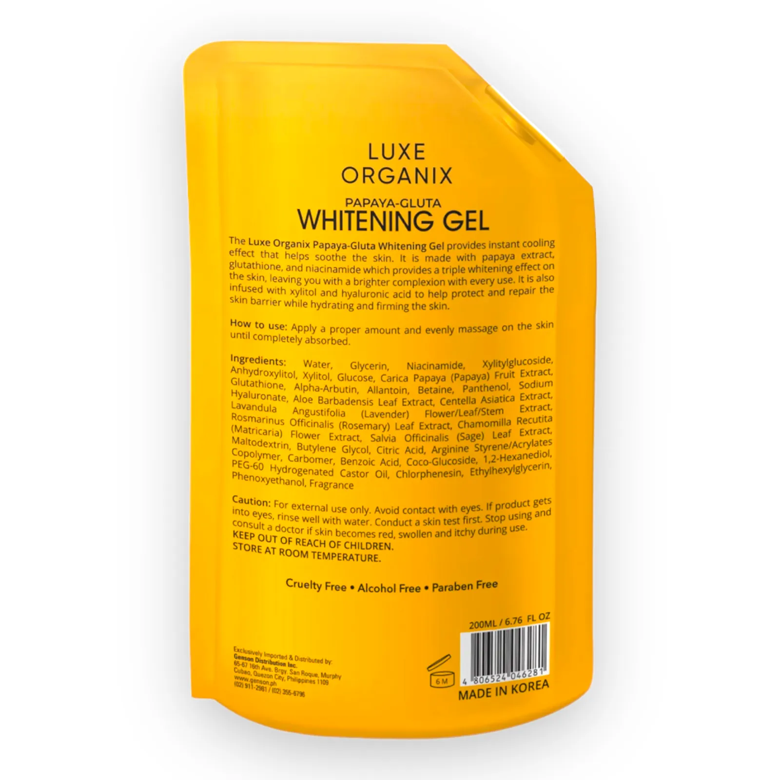 Luxe Organix - Papaya GLUta Whitening Gel - Triple Serum Boost - 10X Glow Cooling Hyaluronic - 200ml