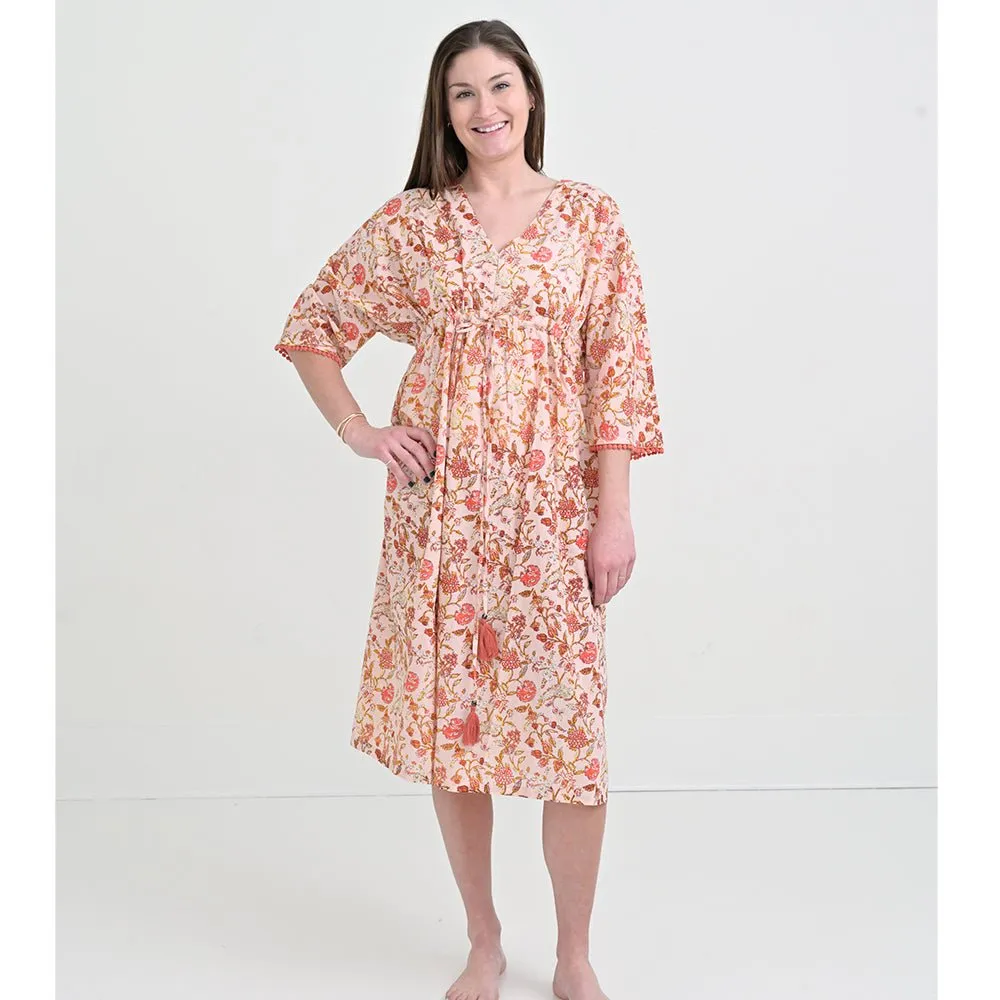 Mila Floral Blush Long Caftan Coverup