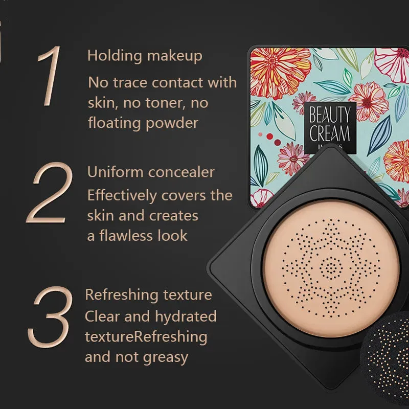 Mushroom Head Air Cushion, CC Cream: Natural Moisturizing Foundation, Concealer, Whitening, Oil-Control Makeup Cosmetics BB Cream.