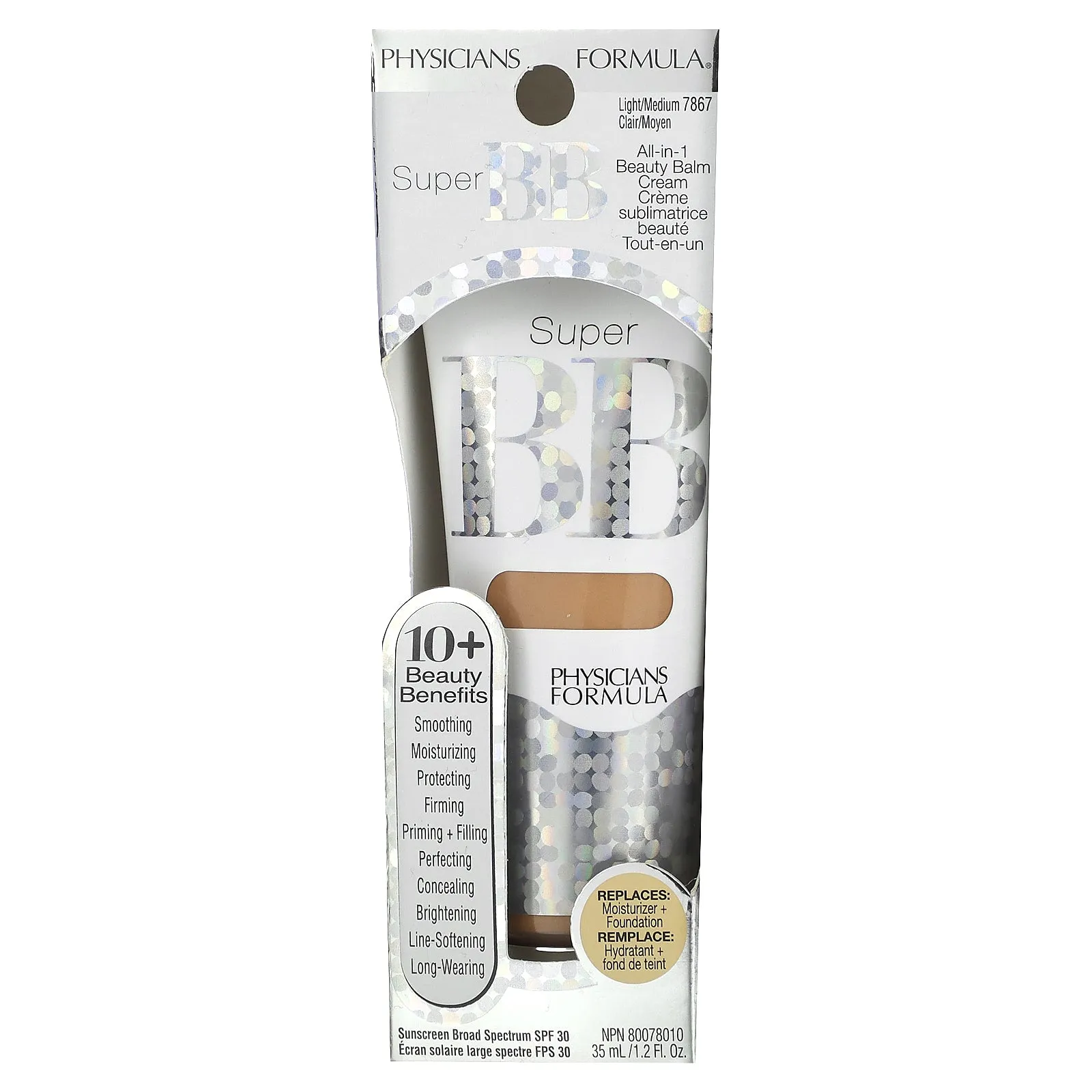 Physicians Formula, Super BB, All-in-1 Beauty Balm Cream, SPF 30, 7867 Light/Medium, 1.2 fl oz (35 ml)