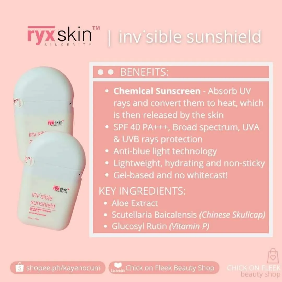 Ryx Skin Invisible Sunshield / Sunscreen 50ml - NEW PACKAGING