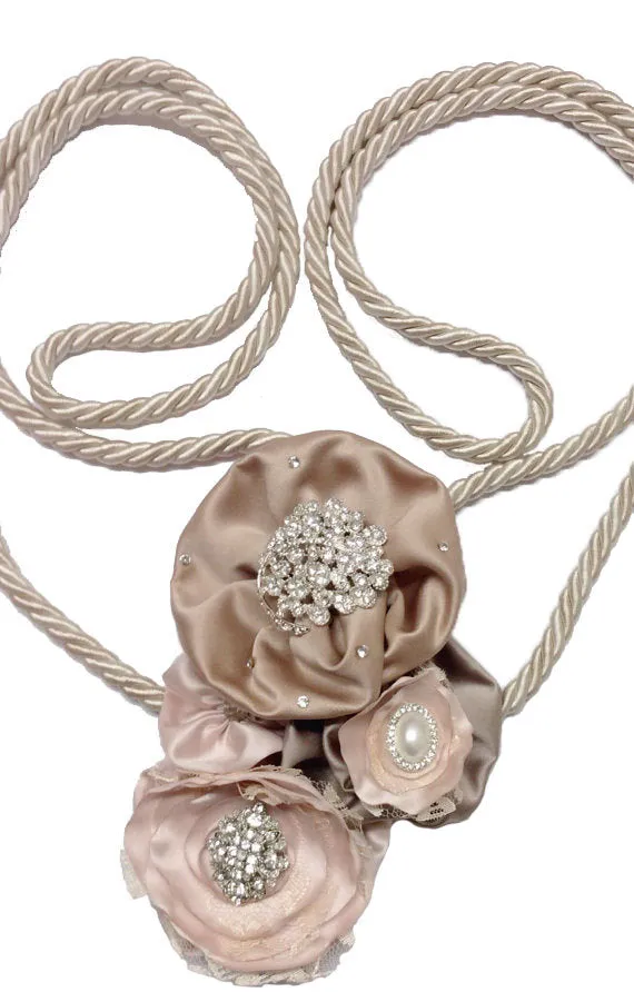 Wedding Gift Traditional wedding rope lasso/champagne lasso/with blush/dusty rose/champagne flowers and silver diamond brooches/pearls